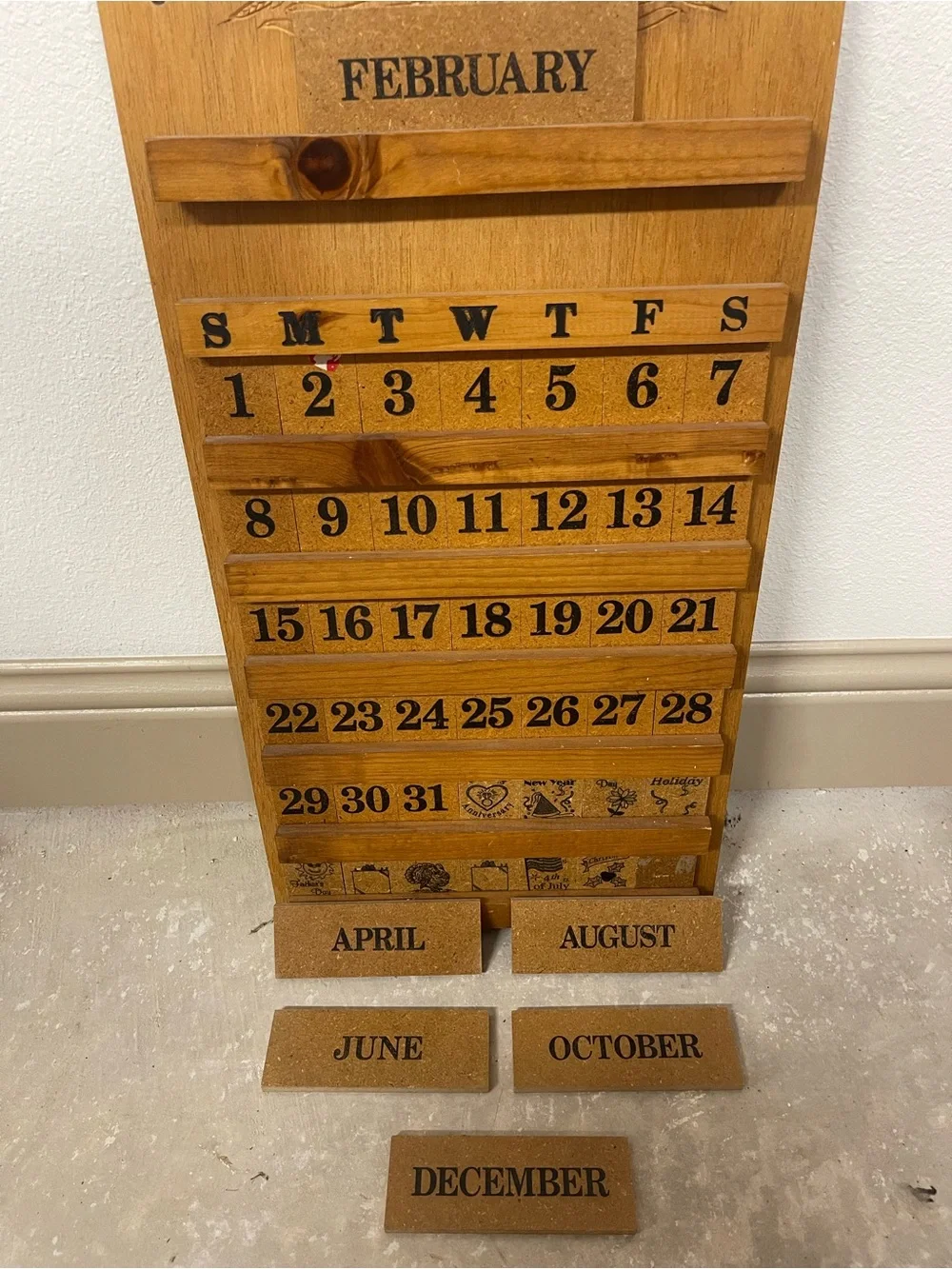 Wooden Perpetual Wall Calendar - Natural Wood